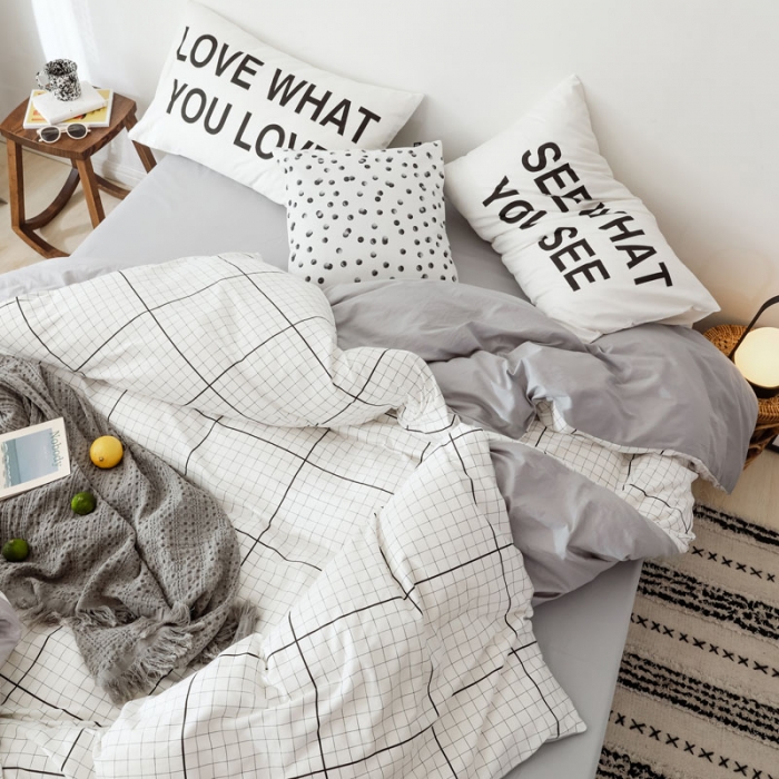 91家纺网 家纺一手货源 找家纺 艾沁 2019新款纯棉北欧极简主义系列四件套 想你