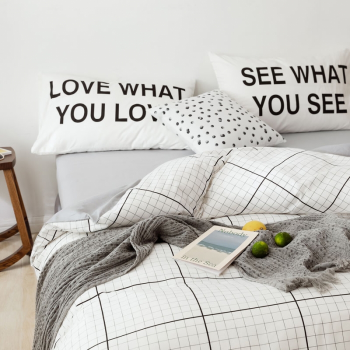 91家纺网 家纺一手货源 找家纺 艾沁 2019新款纯棉北欧极简主义系列四件套 想你