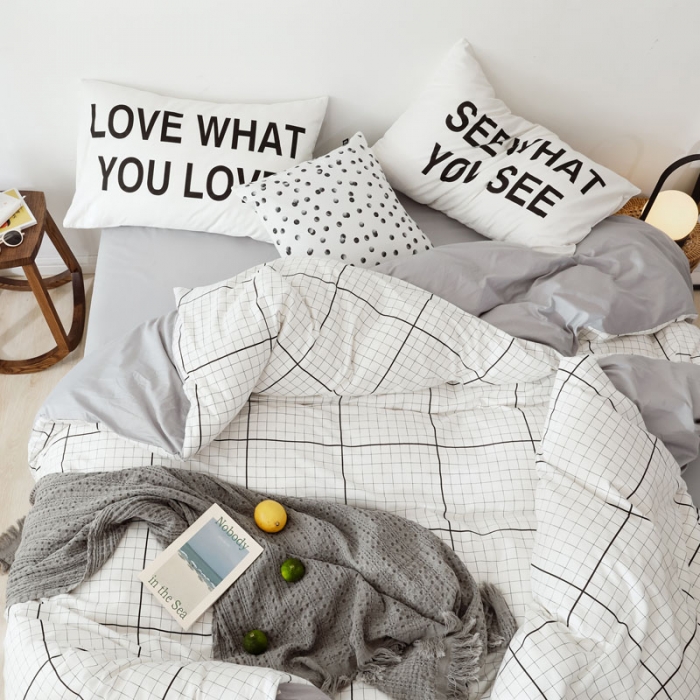 91家纺网 家纺一手货源 找家纺 艾沁 2019新款纯棉北欧极简主义系列四件套 想你