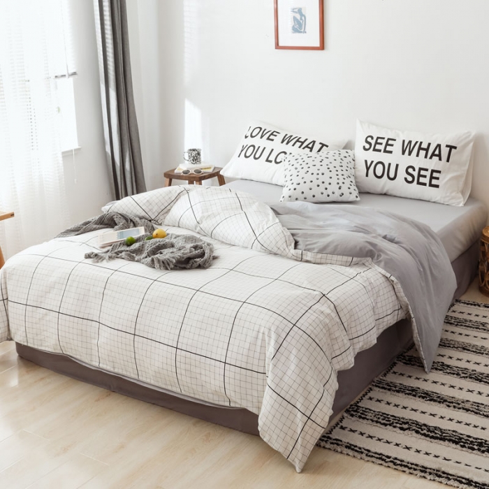 91家纺网 家纺一手货源 找家纺 艾沁 2019新款纯棉北欧极简主义系列四件套 想你