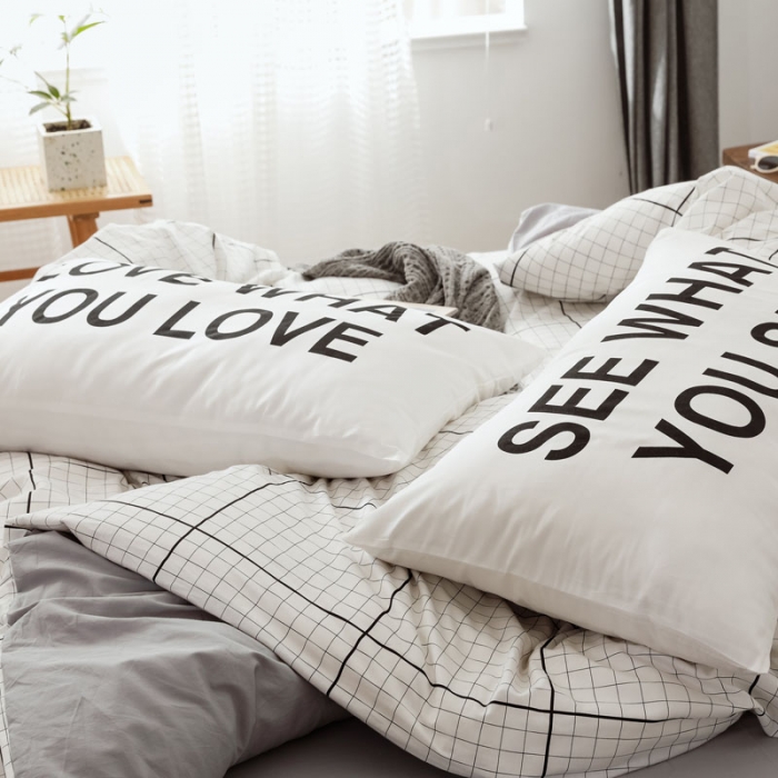 91家纺网 家纺一手货源 找家纺 艾沁 2019新款纯棉北欧极简主义系列四件套 想你