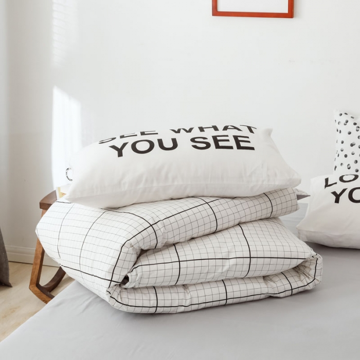 91家纺网 家纺一手货源 找家纺 艾沁 2019新款纯棉北欧极简主义系列四件套 想你