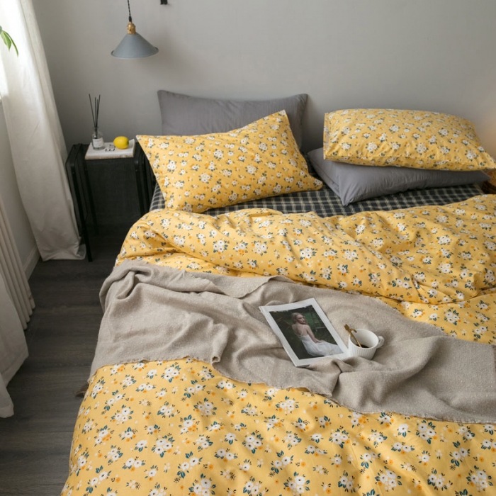 91家纺网 家纺一手货源 找家纺 艾沁家纺 iNS北欧小清新系列碎花全棉四件套 花海