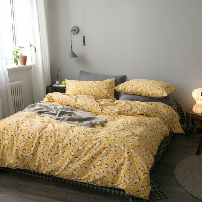 91家纺网 家纺一手货源 找家纺 艾沁家纺 iNS北欧小清新系列碎花全棉四件套 花海