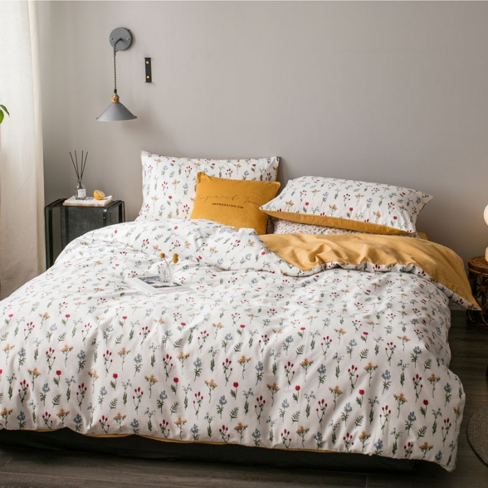 91家纺网 家纺一手货源 找家纺 艾沁家纺 iNS北欧小清新系列碎花全棉四件套 踏青