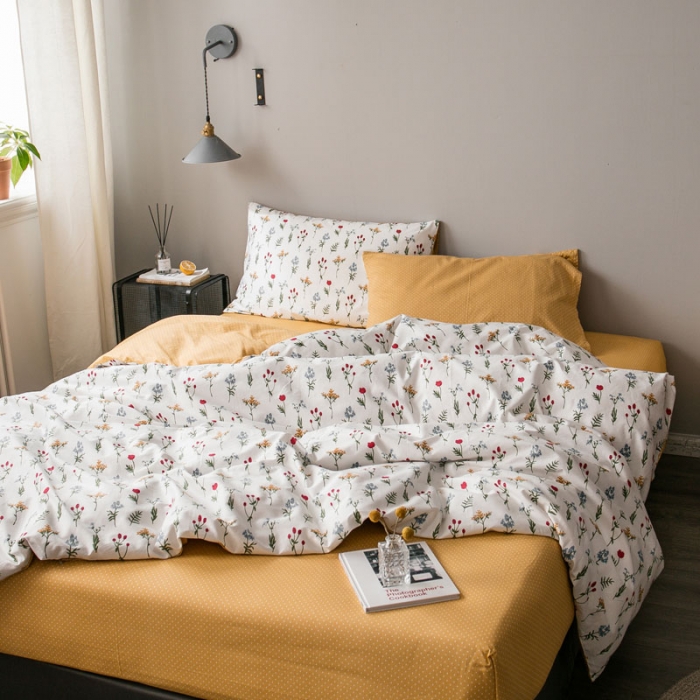 91家纺网 家纺一手货源 找家纺 艾沁家纺 iNS北欧小清新系列碎花全棉四件套 踏青