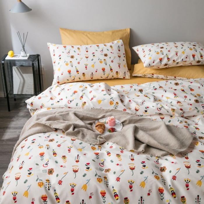 91家纺网 家纺一手货源 找家纺 艾沁家纺 iNS北欧小清新系列碎花全棉四件套 午后时光