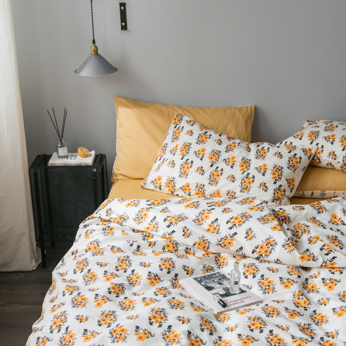 91家纺网 家纺一手货源 找家纺 艾沁家纺 iNS北欧小清新系列碎花全棉四件套 绽放