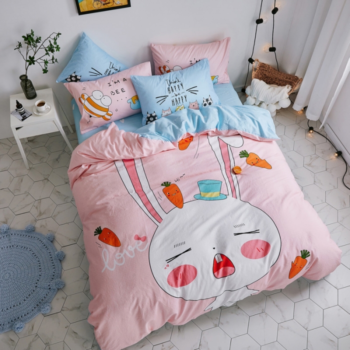 91家纺网 家纺一手货源 找家纺 加厚全棉刺绣四件套卡通四件套大版四件套全棉三件套儿童 兔宝宝