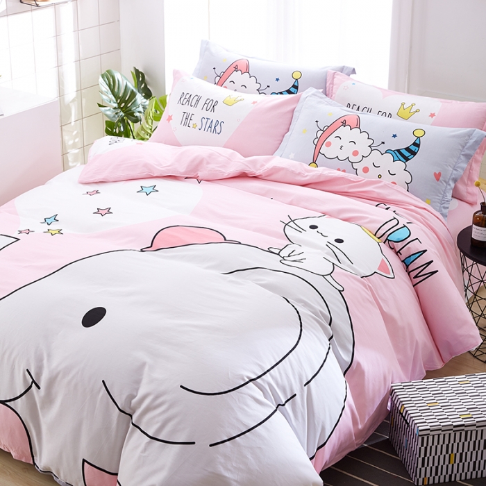 91家纺网 家纺一手货源 找家纺 涵宸家纺 大版全棉平网系列 （多规格）套件床单款 萌萌小像