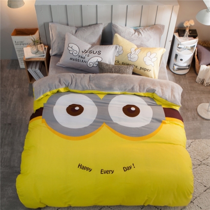 涵宸家纺 新品绒-A棉大版B法莱绒套件床单款 大眼仔