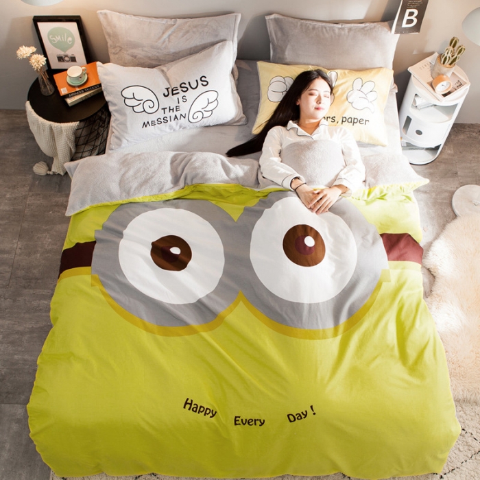 91家纺网 家纺一手货源 找家纺 涵宸家纺 新品绒-A棉大版B法莱绒套件床单款 大眼仔