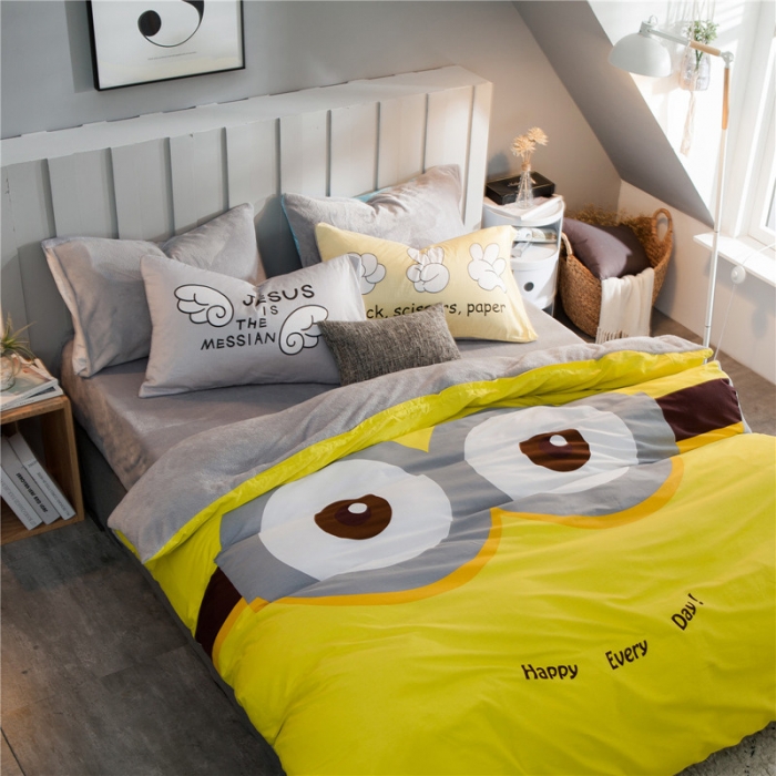 91家纺网 家纺一手货源 找家纺 涵宸家纺 新品绒-A棉大版B法莱绒套件床单款 大眼仔