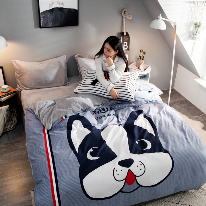 91家纺网 家纺一手货源 找家纺 涵宸家纺 新品绒-A棉大版B法莱绒套件床单款 斗牛