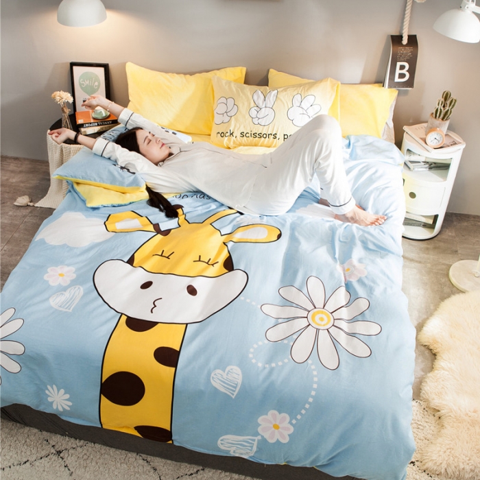 91家纺网 家纺一手货源 找家纺 涵宸家纺 新品绒-A棉大版B法莱绒套件床单款 萌鹿