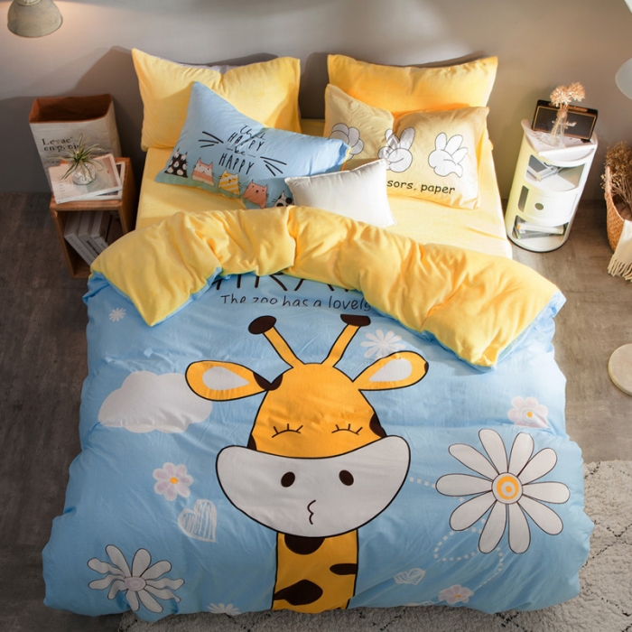 91家纺网 家纺一手货源 找家纺 涵宸家纺 新品绒-A棉大版B法莱绒套件床单款 萌鹿