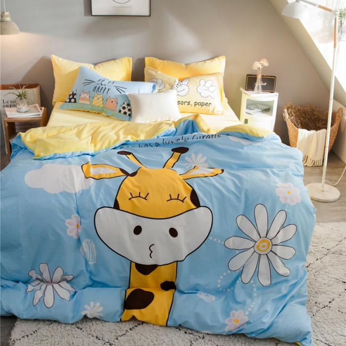 91家纺网 家纺一手货源 找家纺 涵宸家纺 新品绒-A棉大版B法莱绒套件床单款 萌鹿