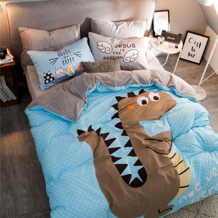 91家纺网 家纺一手货源 找家纺 涵宸家纺 新品绒-A棉大版B法莱绒套件床单款 侏罗纪