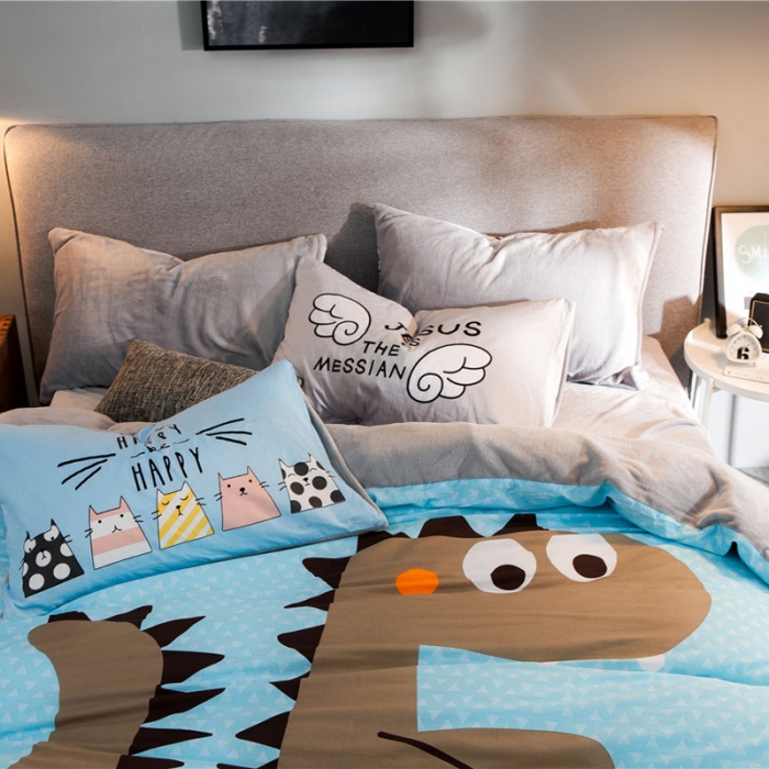 91家纺网 家纺一手货源 找家纺 涵宸家纺 新品绒-A棉大版B法莱绒套件床单款 侏罗纪