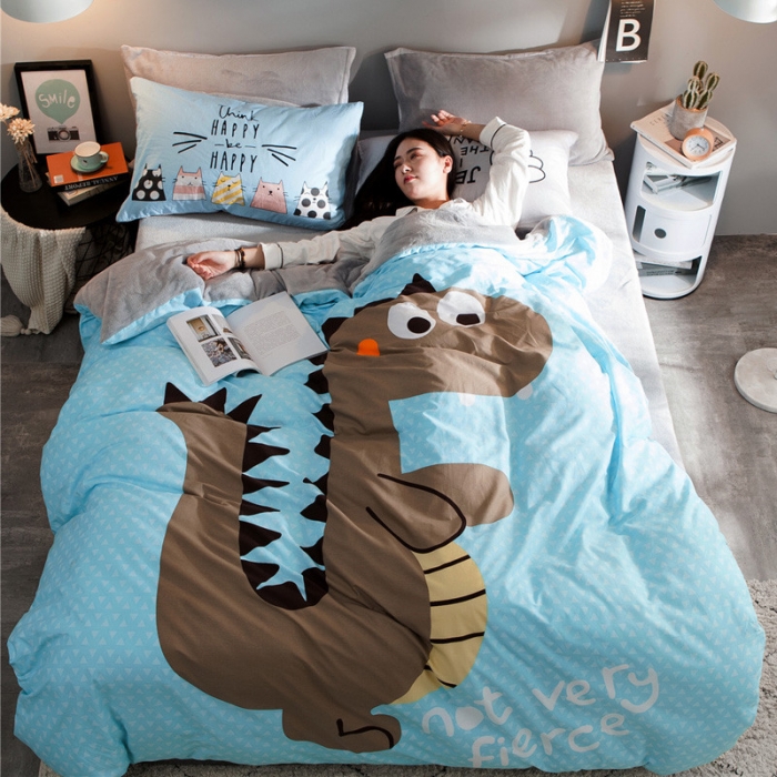 91家纺网 家纺一手货源 找家纺 涵宸家纺 新品绒-A棉大版B法莱绒套件床单款 侏罗纪