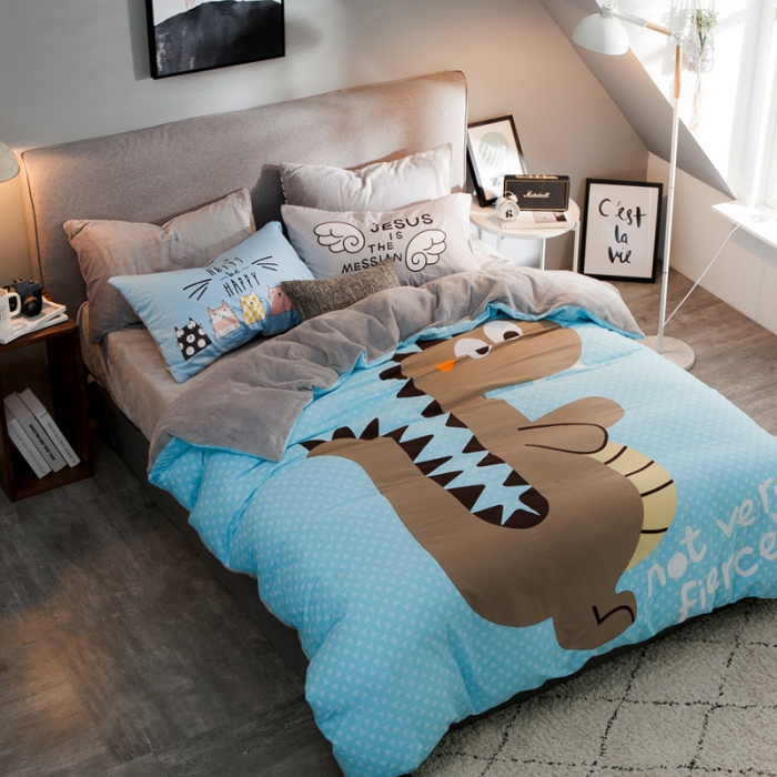 91家纺网 家纺一手货源 找家纺 涵宸家纺 新品绒-A棉大版B法莱绒套件床单款 侏罗纪