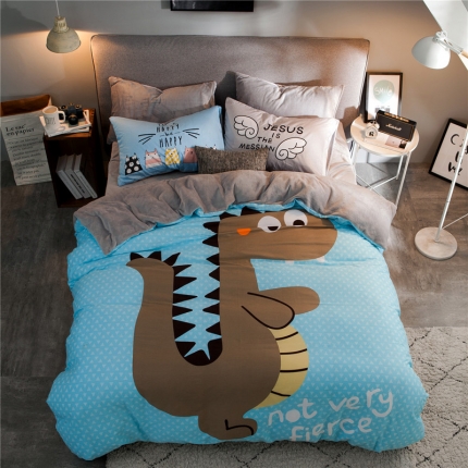 91家纺网 家纺一手货源 找家纺 涵宸家纺 新品绒-A棉大版B法莱绒套件床单款 侏罗纪