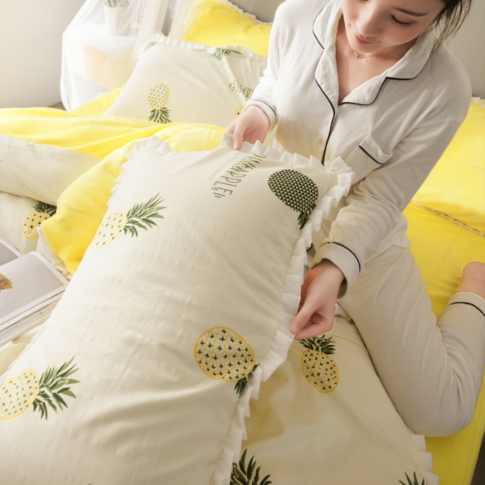 91家纺网 家纺一手货源 找家纺 涵宸家纺 新款绒-A针织磨毛B绒四件套 菠萝