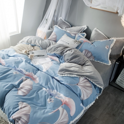 91家纺网 家纺一手货源 找家纺 涵宸家纺 新款绒-A针织磨毛B绒四件套 菲拉