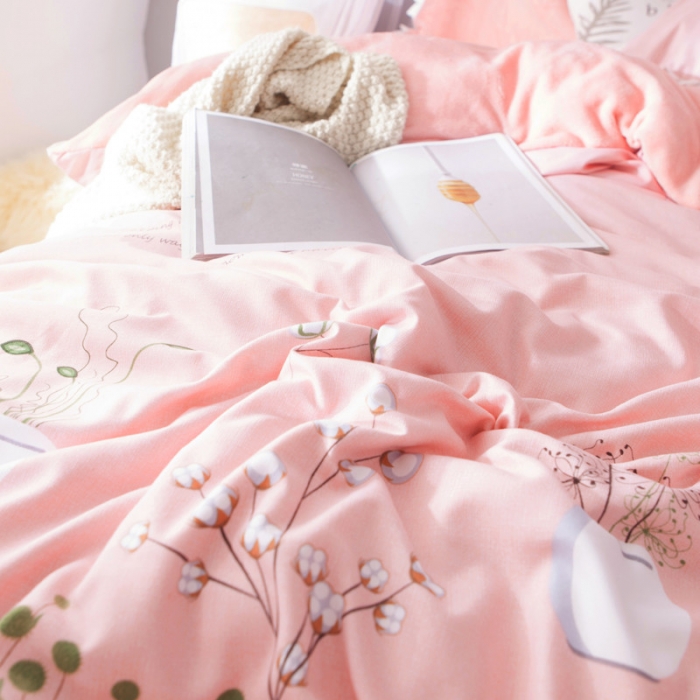 91家纺网 家纺一手货源 找家纺 涵宸家纺 新款绒-A针织磨毛B绒四件套 伯妮花园