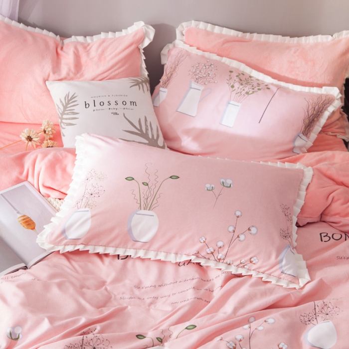 91家纺网 家纺一手货源 找家纺 涵宸家纺 新款绒-A针织磨毛B绒四件套 伯妮花园