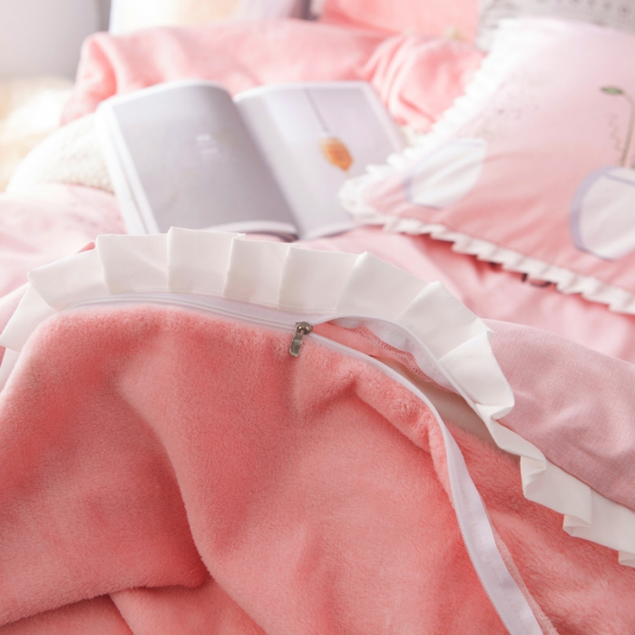 91家纺网 家纺一手货源 找家纺 涵宸家纺 新款绒-A针织磨毛B绒四件套 伯妮花园