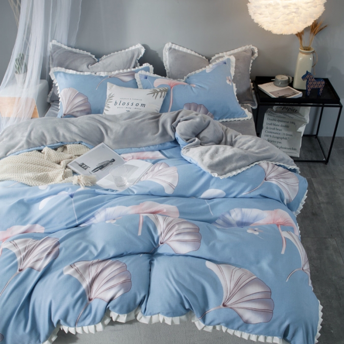 91家纺网 家纺一手货源 找家纺 涵宸家纺 新款绒-A针织磨毛B绒四件套 菲拉