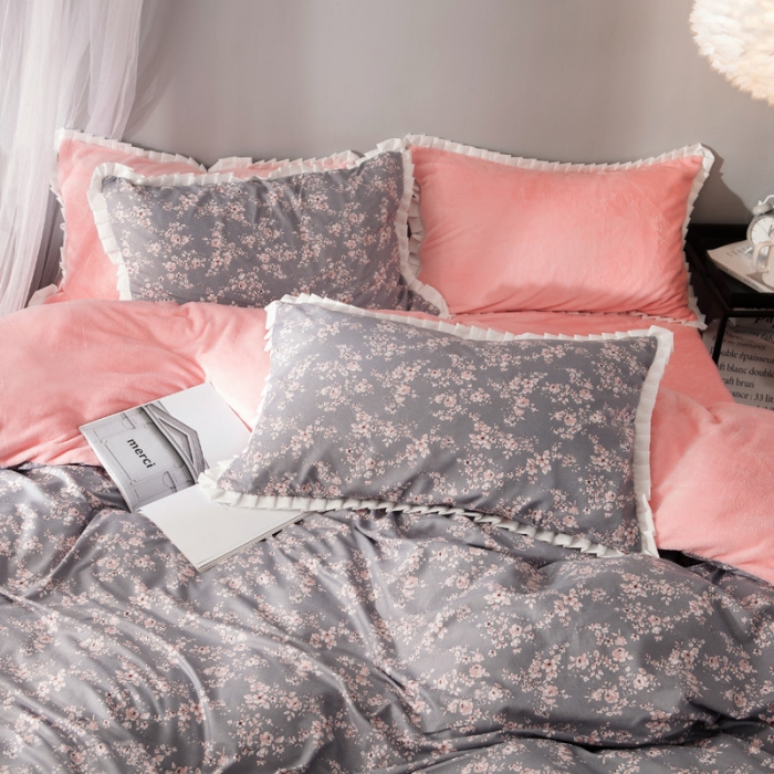 91家纺网 家纺一手货源 找家纺 涵宸家纺 新款绒-A针织磨毛B绒四件套 花瓣