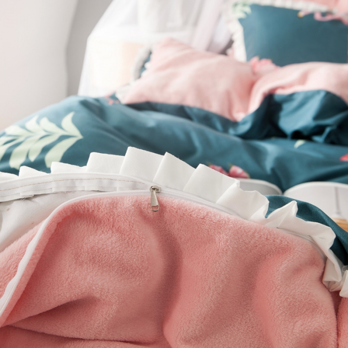 91家纺网 家纺一手货源 找家纺 涵宸家纺 新款绒-A针织磨毛B绒四件套 花鸟