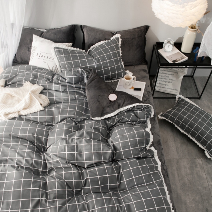 91家纺网 家纺一手货源 找家纺 涵宸家纺 新款绒-A针织磨毛B绒四件套 吉鲁