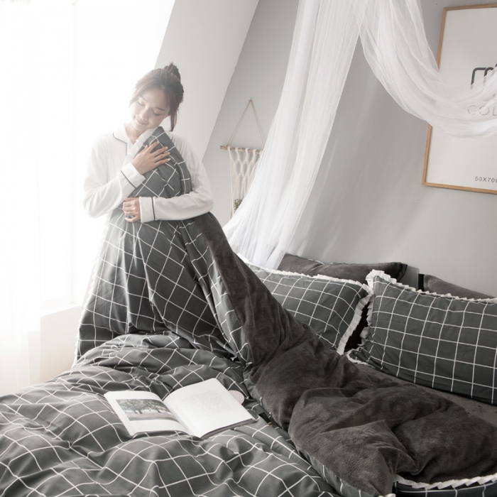 91家纺网 家纺一手货源 找家纺 涵宸家纺 新款绒-A针织磨毛B绒四件套 吉鲁