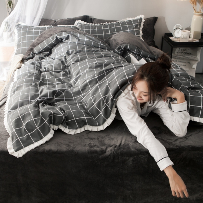 91家纺网 家纺一手货源 找家纺 涵宸家纺 新款绒-A针织磨毛B绒四件套 吉鲁