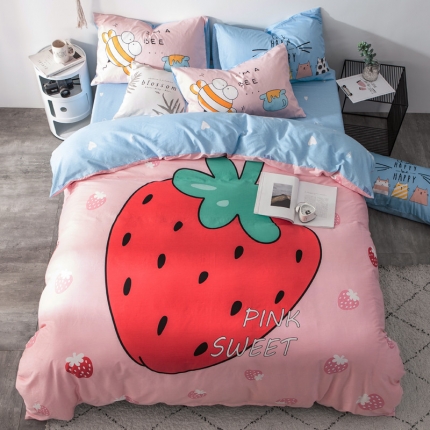 涵宸家纺 大版全棉平网系列 （多规格）套件床单款 草莓