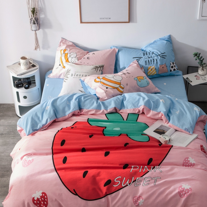 91家纺网 家纺一手货源 找家纺 涵宸家纺 大版全棉平网系列 （多规格）套件床单款 草莓