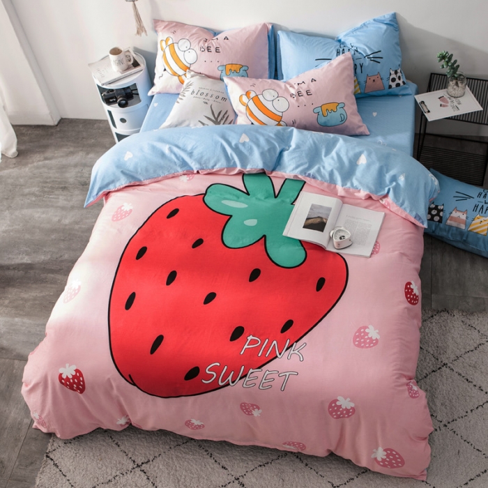91家纺网 家纺一手货源 找家纺 涵宸家纺 大版全棉平网系列 （多规格）套件床单款 草莓
