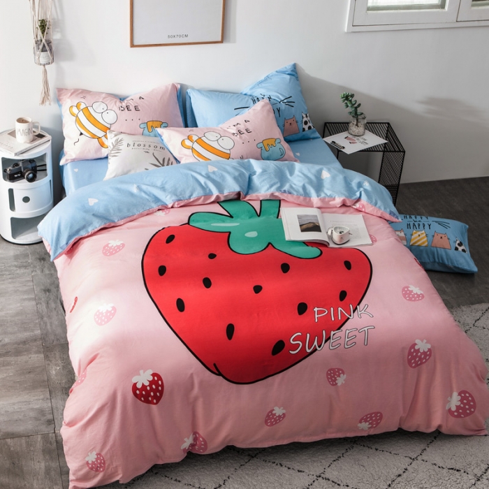 91家纺网 家纺一手货源 找家纺 涵宸家纺 大版全棉平网系列 （多规格）套件床单款 草莓