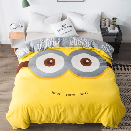 91家纺网 家纺一手货源 找家纺 涵宸家纺 单品大版全棉被套 大眼萌仔-黄