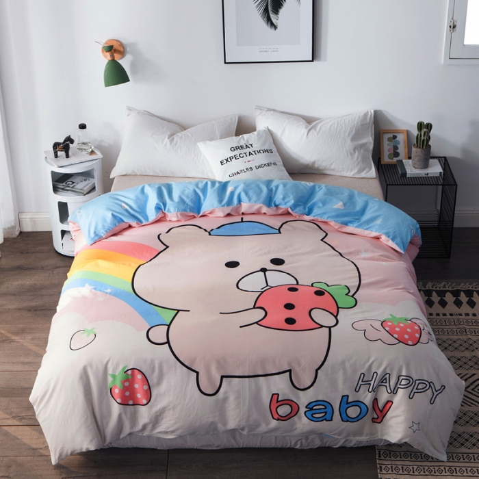 91家纺网 家纺一手货源 找家纺 涵宸家纺 单品大版全棉被套 彩虹熊