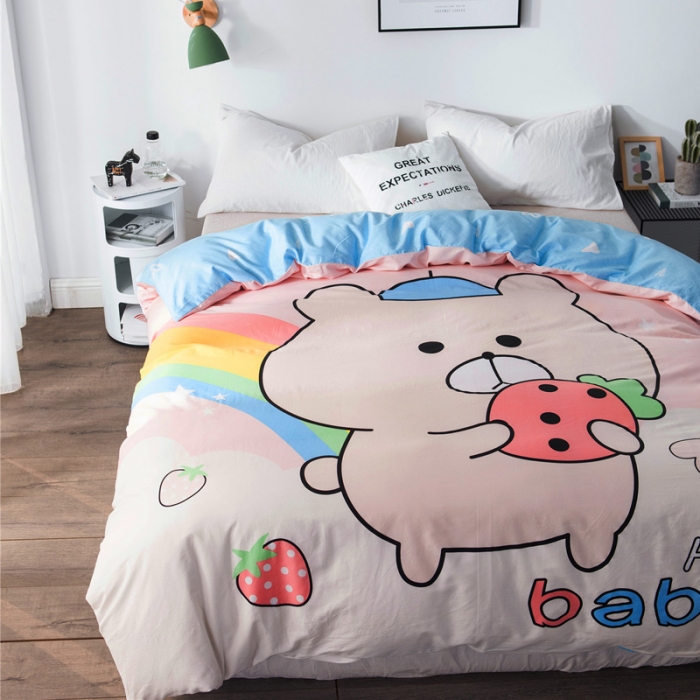 91家纺网 家纺一手货源 找家纺 涵宸家纺 单品大版全棉被套 彩虹熊