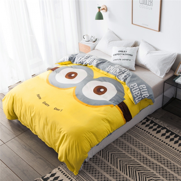 91家纺网 家纺一手货源 找家纺 涵宸家纺 单品大版全棉被套 大眼萌仔-黄