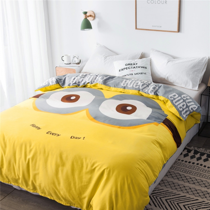91家纺网 家纺一手货源 找家纺 涵宸家纺 单品大版全棉被套 大眼萌仔-黄