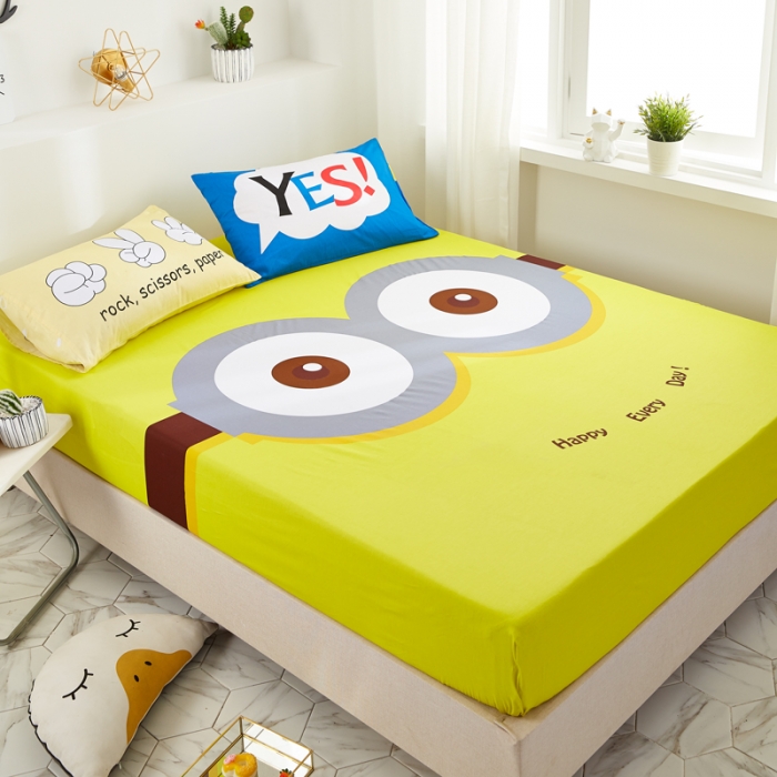 91家纺网 家纺一手货源 找家纺 涵宸家纺 新品全棉大版单品-床笠 大眼萌仔-黄