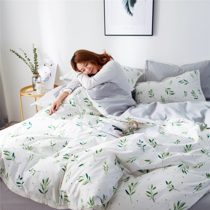 91家纺网 家纺一手货源 找家纺 涵宸家纺 新款13372流苏款加厚全棉刺绣四件套 抹绿