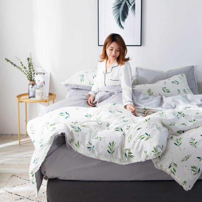 91家纺网 家纺一手货源 找家纺 涵宸家纺 新款13372流苏款加厚全棉刺绣四件套 抹绿