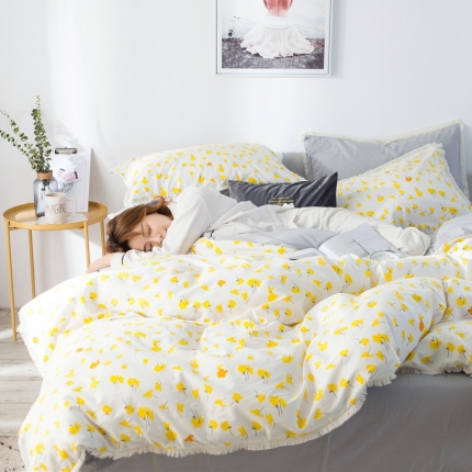 涵宸家纺 新款13372流苏款加厚全棉刺绣四件套 向阳